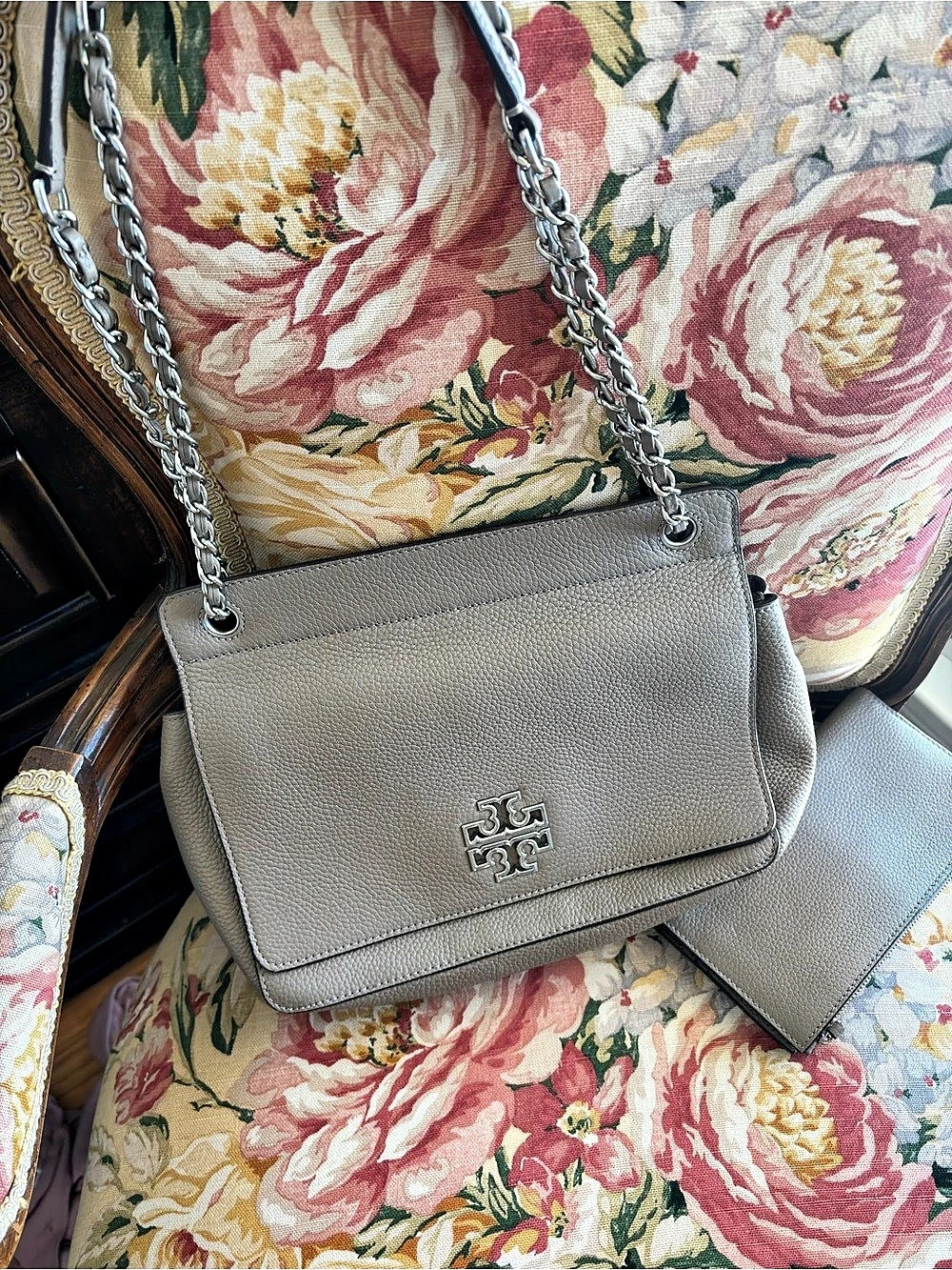 Tory Burch Gray Crossbody Bag & Matching Wallet
